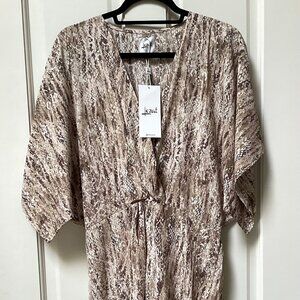 Lezat brown and white casual wrap maxi dress, open front, size large